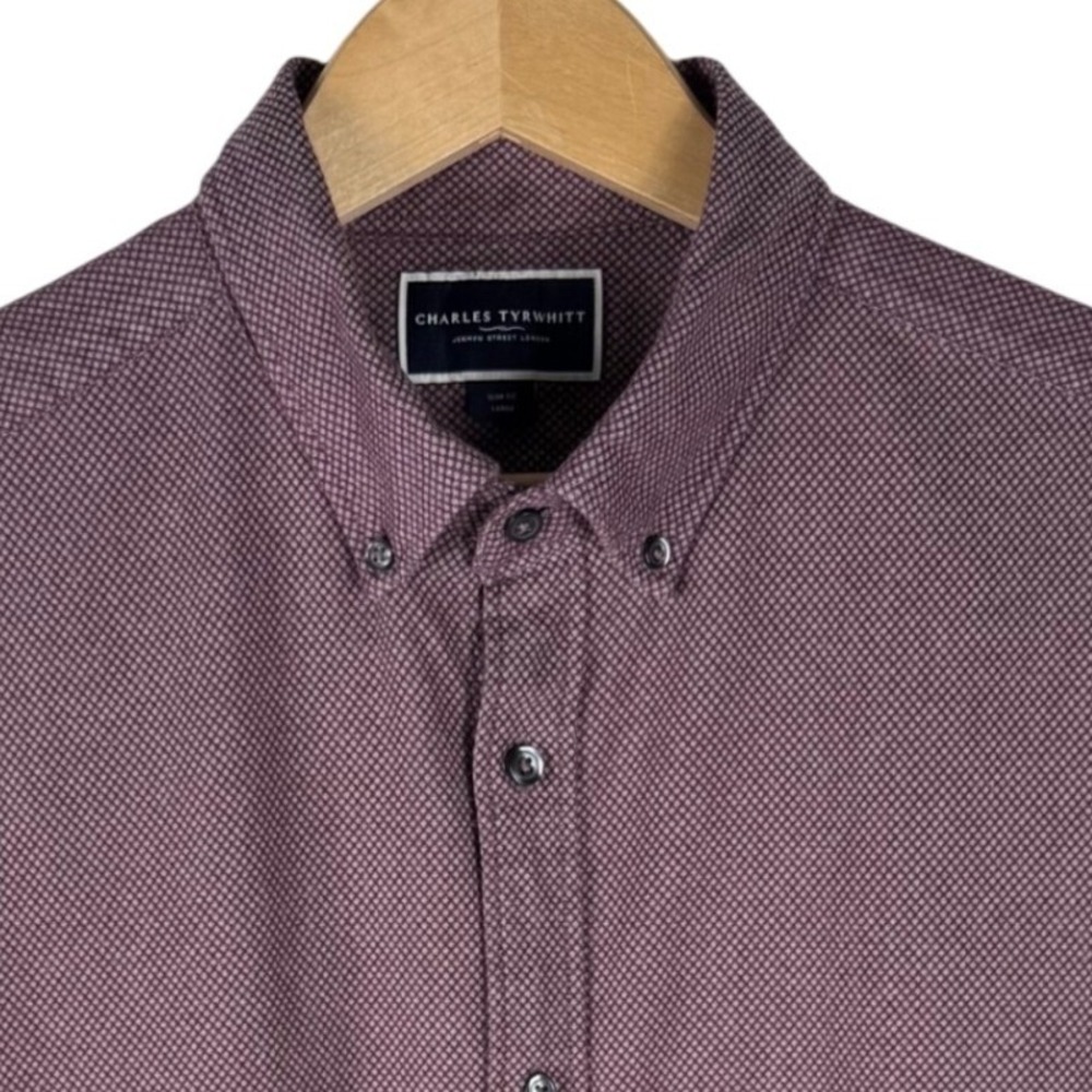 Charles Tyrwhitt Slim Fit Micro Diamond Cotton Shirt Mens L Burgandy